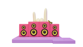 3D Rendering of Speakers, Headphone and Rocking Handgesture, Music Concept. png