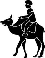 Man Ride On Camel Icon In Black And White Color. vector