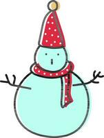 Snowman Wearing Woolen Scarf With Cap Red And Blue Icon. vector