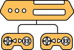Yellow And White Server Connected Two Game Controller Icon. vector