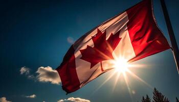 American flag waving in bright summer sunlight generated by AI photo