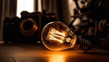 Bright ideas glowing from antique filament technology generated by AI photo