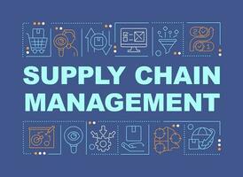 Supply chain management word concepts dark blue banner. Logistics. Infographics with editable icons on color background. Isolated typography. Vector illustration with text