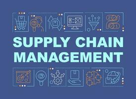 Supply chain management word concepts dark blue banner. Logistics. Infographics with editable icons on color background. Isolated typography. Vector illustration with text