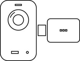 Camcorder in black line art illustration. vector