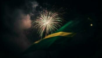 Fourth of July celebration Explosive firework display illuminates night sky generated by AI photo