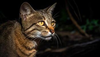 Cute kitten staring at camera with selective focus on whiskers generated by AI photo