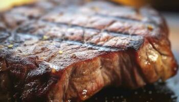 jugoso solomillo filete A la parrilla a perfección, Listo a comer con frescura generado por ai foto