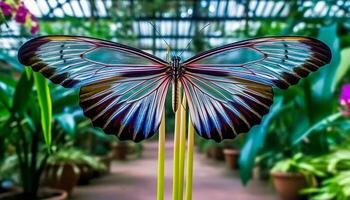 Vibrant butterfly wing in multi colored pattern, a summer beauty generated by AI photo