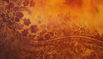 Ancient gold colored baroque design element with ornate floral pattern generated by AI photo