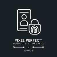 Multi-factor authentication white linear desktop icon on black. Security system. Device protection. Pixel perfect 128x128, outline 4px. Isolated user interface symbol for dark theme. Editable stroke vector