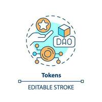 Tokens concept icon. Rewards for active network users. DAO element abstract idea thin line illustration. Isolated outline drawing. Editable stroke vector