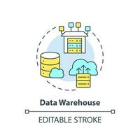 Data warehouse concept icon. Online storage. Information analytics. Data repository abstract idea thin line illustration. Isolated outline drawing. Editable stroke vector