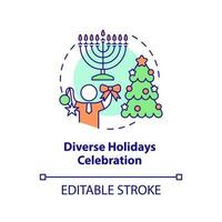 Diverse holidays celebration concept icon. DEI initiative for workplace abstract idea thin line illustration. Isolated outline drawing. Editable stroke vector