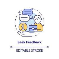 Seek feedback concept icon. Tip for younger managers with older employees abstract idea thin line illustration. Isolated outline drawing. Editable stroke vector