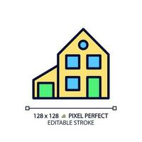 Simple house with garage pixel perfect RGB color icon. Two story family home. Real estate purchase. Detached building. Isolated vector illustration. Simple filled line drawing. Editable stroke