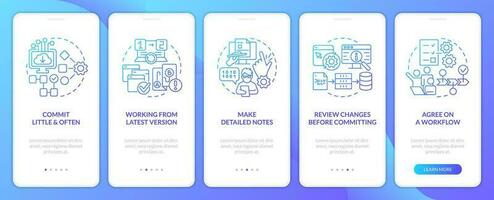 fuente código administración practicas azul degradado inducción móvil aplicación pantalla. recorrido 5 5 pasos gráfico instrucciones con lineal conceptos. ui, ux, gui plantilla vector