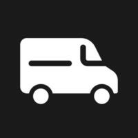 Van dark mode glyph ui icon. Transportation service for customer. User interface design. White silhouette symbol on black space. Solid pictogram for web, mobile. Vector isolated illustration