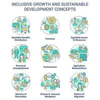 Inclusive growth and sustainable development concept icons set. Green economy idea thin line color illustrations. Isolated symbols. Editable stroke vector