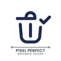 Successfully deleted pixel perfect linear ui icon. Trash can. Removing confirm. Bin with check mark. GUI, UX design. Outline isolated user interface element for app and web. Editable stroke vector