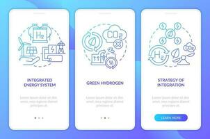 Renewable h2 blue gradient onboarding mobile app screen. Green fuel energy walkthrough 3 steps graphic instructions with linear concepts. UI, UX, GUI template vector