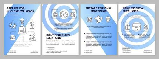 Prepare for nuclear explosion blue gradient brochure template. Leaflet design with linear icons. 4 vector layouts for presentation, annual reports