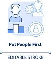 Put people first light blue concept icon. Support employees. Supply chain priority abstract idea thin line illustration. Isolated outline drawing. Editable stroke vector