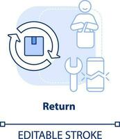 Return light blue concept icon. Reverse logistics. Supply chain management component abstract idea thin line illustration. Isolated outline drawing. Editable stroke vector