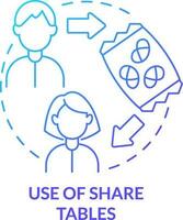 Use of share tables blue gradient concept icon. School lunch program importance abstract idea thin line illustration. Reduce food waste. Isolated outline drawing vector