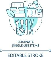 Eliminate single-use items turquoise concept icon. Transitioning into zero-waste abstract idea thin line illustration. Isolated outline drawing. Editable stroke vector