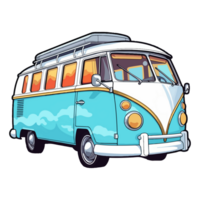 färgrik retro minibuss husbil bil modern pop- konst stil, retro minibuss husbil bil klistermärke, pastell söt färger, ai genererad. png