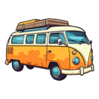 Colorful retro minivan camper car modern pop art style, retro minivan camper car Sticker, pastel cute colors, AI generated. png