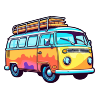 färgrik retro minibuss husbil bil modern pop- konst stil, retro minibuss husbil bil klistermärke, pastell söt färger, ai genererad. png