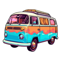 colorato retrò minivan camper auto moderno pop arte stile, retrò minivan camper auto etichetta, pastello carino colori, ai generato. png