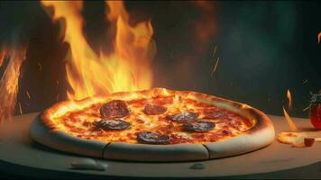 delicious pizza with flame animation video