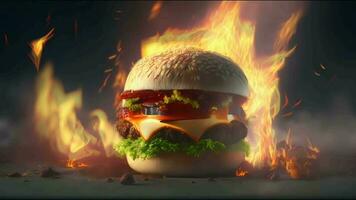 délicieux Hamburger avec flamme animation video