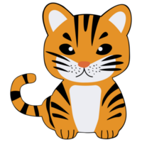 Tiger clipart icon vector flat design on transparent background, animal isolated clipping path element png