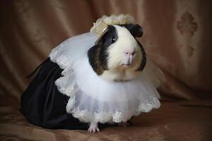 AI Generated Portrait of guinea pig wear maid outfit. photo