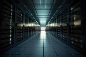 Dramatic image of a data center with servers and storage. photo