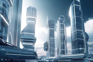 AI Generated Futuristic city with advanced technology and sleek architecture. photo