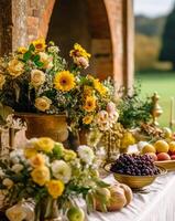 Country life, fruit garden and floral decor, autumnal flowers and autumn fruit harvest celebration, country cottage style, photo