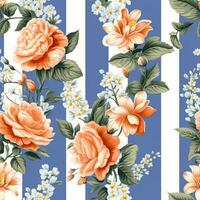 Seamless pattern with flowers, classic country cottage style floral and stripes print for wallpaper, fabric and product design, generative ai photo