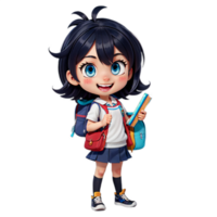 female student happy when going to school On a transparent background png