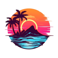 Retro vintage 80s sunset graphic t-shirt design. AI Generated png