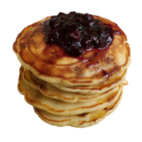 fresh blueberry pancakes with homemade jam and maple syrup png