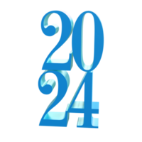 Happy New Year 2024 with shiny 3D blue numbers isolated transparent png. Holiday celebration design. Premium element for posters, banners, calendar and greeting card png