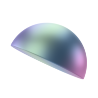 3d Element Halbkugel Metall geometrisch Form. realistisch glänzend Gradient Vorlage dekorativ Design Illustration. minimalistisch hell halb Kugel Hälfte Kreis voluminös runden Attrappe, Lehrmodell, Simulation isoliert transparent png