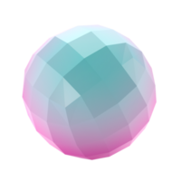 3d element abstract polygon ball metal geometric shape. Realistic glossy turquoise and lilac gradient luxury template decorative design illustration. Minimalist bright mockup isolated transparent png