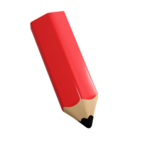 Realistic red pencil 3d icon stationery for school render. Colored drawing and painting tool for education and studies. Office supplies, stationery element. School, or college design transparent png