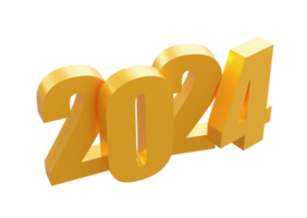 gelukkig nieuw jaar 2024 met glimmend 3d gouden getallen geïsoleerd transparant png. vakantie gouden viering ontwerp. premie element voor affiches, spandoeken, kalender en groet kaart png